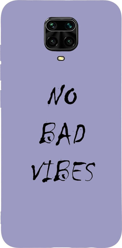 Xiaomi Redmi Note 9 Pro No Bad Vibes Desenli Premium Silikonlu Lansman Lila Telefon Kılıfı
