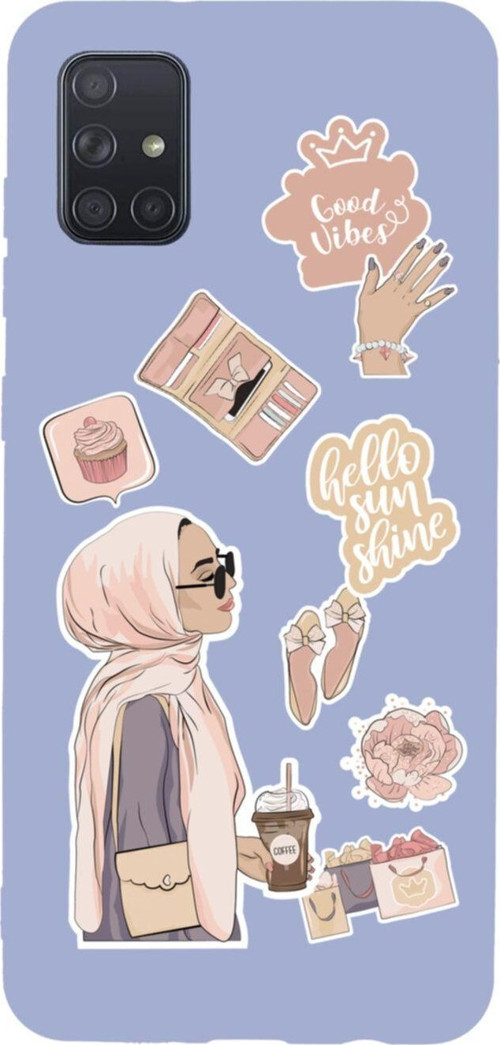 Samsung A71 Hijab Sticker Tasarımlı Premium Silikonlu Lansman Lila Telefon Kılıfı