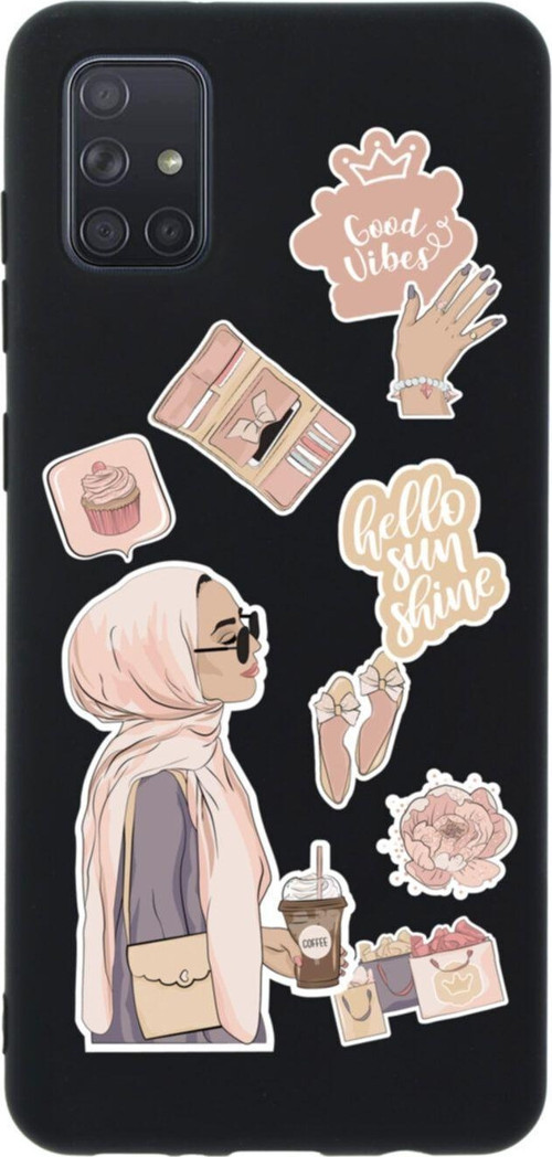 Samsung A71 Hijab Sticker Tasarımlı Premium Silikonlu Lansman Siyah Telefon Kılıfı