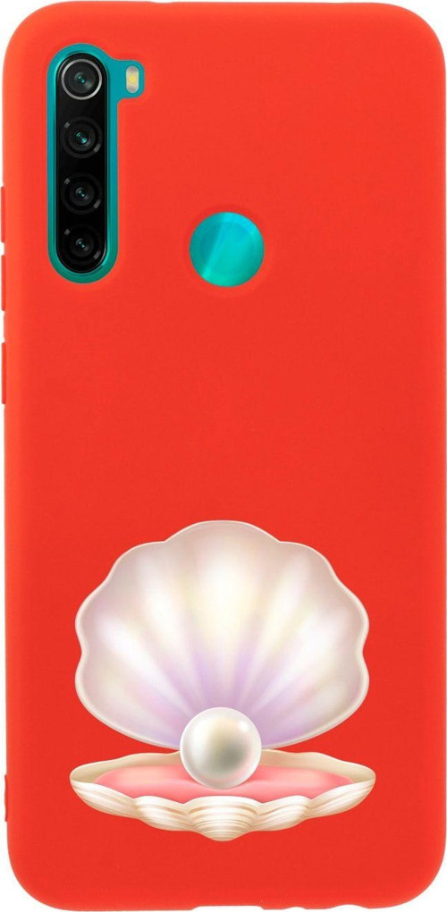 Xiaomi Redmi Note 8 Incili Deniz Kabuğu Desenli Premium Silikonlu Lansman Kırmızı Telefon Kılıfı