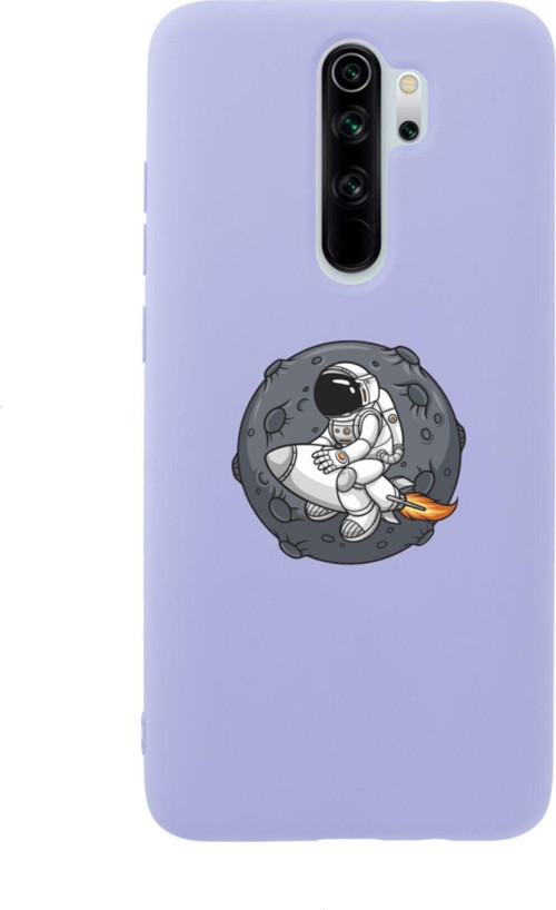 Xiaomi Redmi Note 8 Pro Gezegen Astronot Premium Silikonlu Lansman Lila Telefon Kılıfı