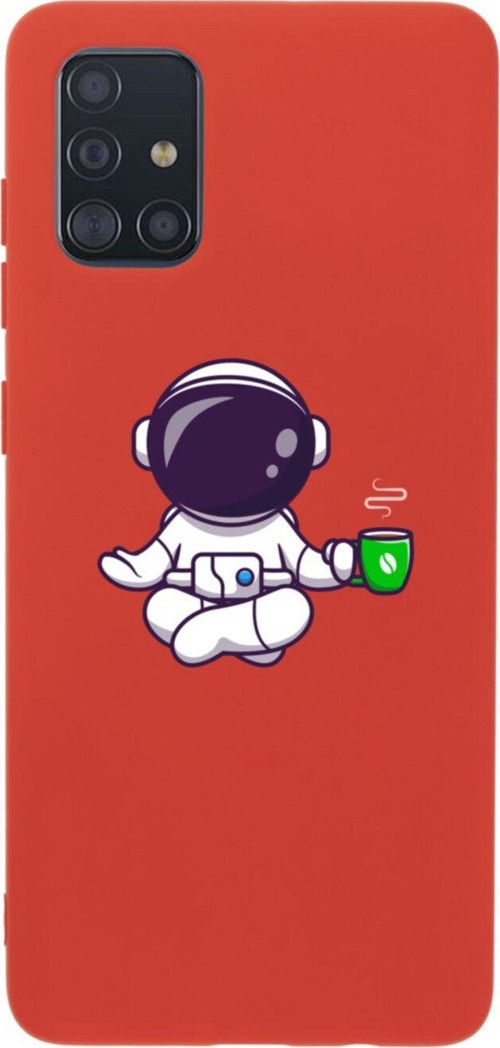 Samsung A51 Astronot Mediation Premium Silikonlu Lansman Kırmızı Telefon Kılıfı