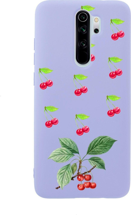 Xiaomi Redmi Note 8 Pro Kiraz Desenli Premium Silikonlu Lansman Lila Telefon Kılıfı