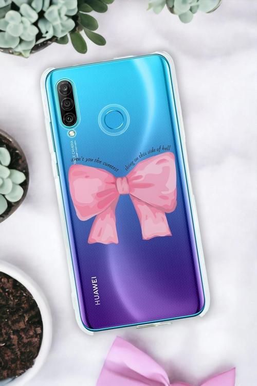 Huawei P30 Lite Uyumlu Pembe Kurdele Premium Şeffaf Silikon Kılıf