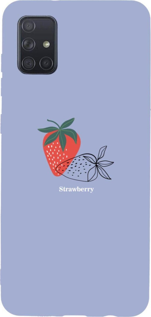 Samsung A71 Strawberry Tasarımlı Premium Silikonlu Lansman Lila Telefon Kılıfı