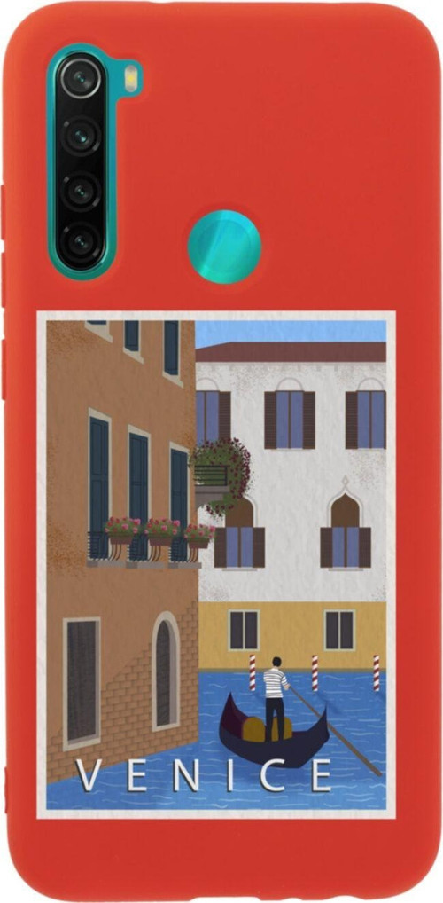 Xiaomi Redmi Note 8 Venice Gondol Tasarımlı Premium Silikonlu Lansman Kırmızı Telefon Kılıfı
