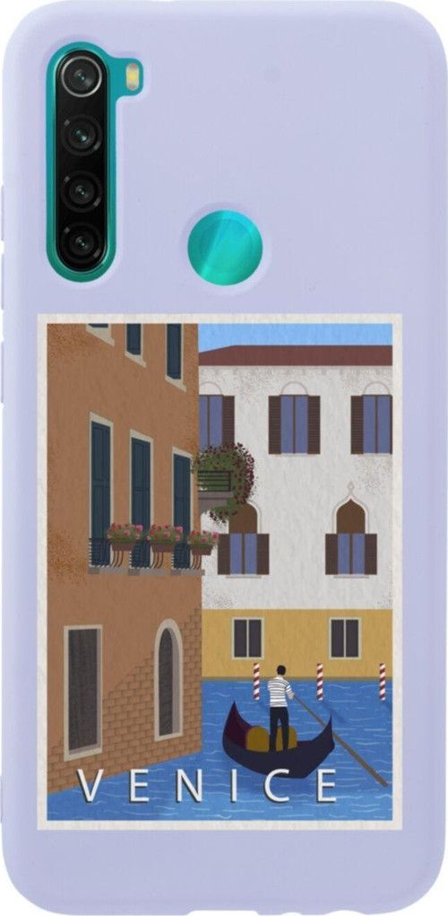 Xiaomi Redmi Note 8 Venice Gondol Tasarımlı Premium Silikonlu Lansman Lila Telefon Kılıfı