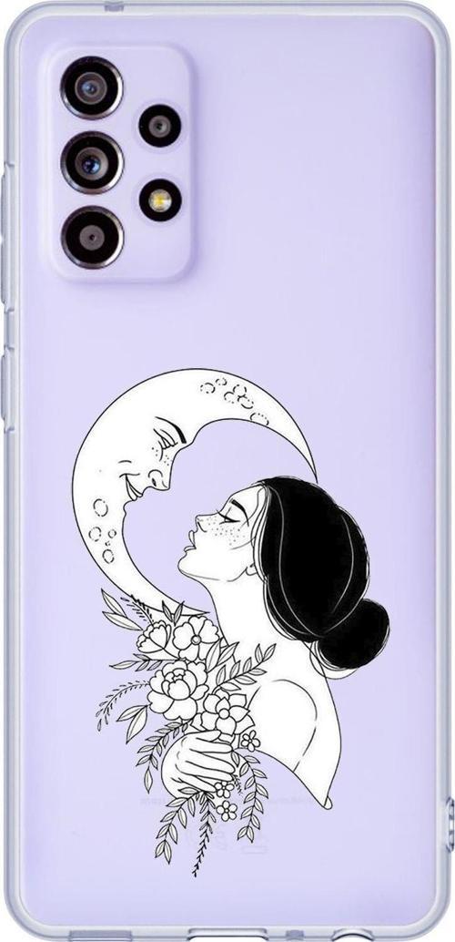 Galaxy A52 Uyumlu Moon And Women Desenli Premium Şeffaf Silikonlu Telefon Kılıfı