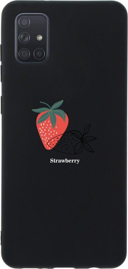 Samsung A71 Strawberry Tasarımlı Premium Silikonlu Lansman Siyah Telefon Kılıfı