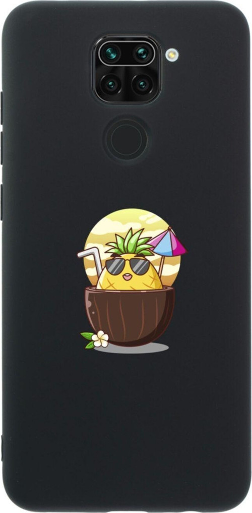 Xiaomi Redmi Note 9 Güneşlenen Ananas Premium Silikonlu Lansman Siyah Telefon Kılıfı