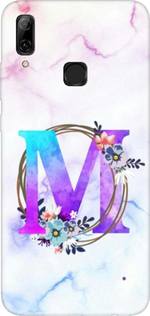 Huawei Psmart 2019 Renkli Mermer Desen M Harfli Telefon Kılıfı