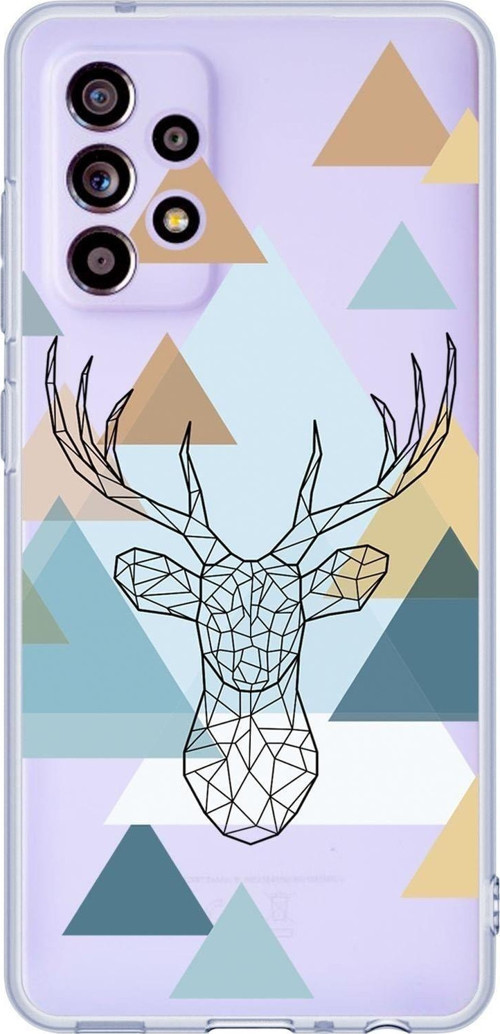 Galaxy A72 Uyumlu Polygon Deer Desenli Premium Şeffaf Silikonlu Telefon Kılıfı
