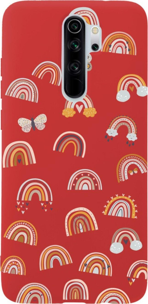 Xiaomi Redmi Note 8 Pro Pink Rainbow Premium Silikonlu Lansman Kırmızı Telefon Kılıfı