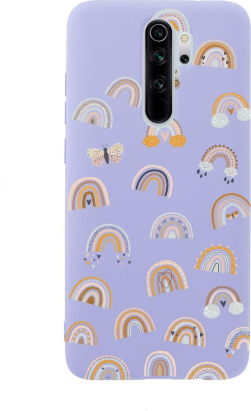 Xiaomi Redmi Note 8 Pro Pink Rainbow Premium Silikonlu Lansman Lila Telefon Kılıfı