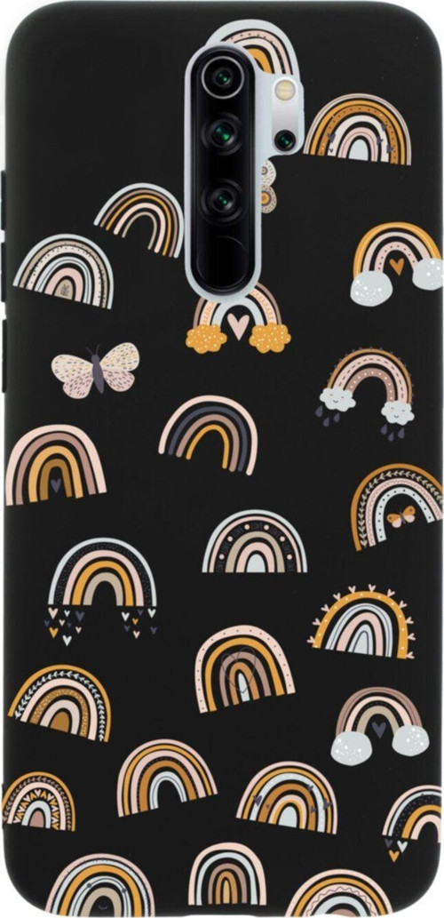Xiaomi Redmi Note 8 Pro Pink Rainbow Premium Silikonlu Lansman Siyah Telefon Kılıfı
