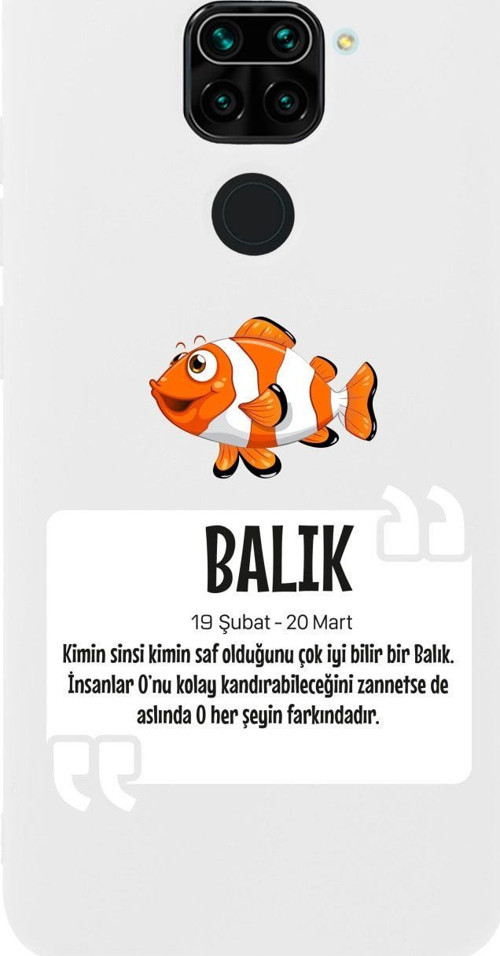 Xiaomi Redmi Note 9 Balık Burcu Desenli Premium Silikonlu Lansman Beyaz Telefon Kılıfı