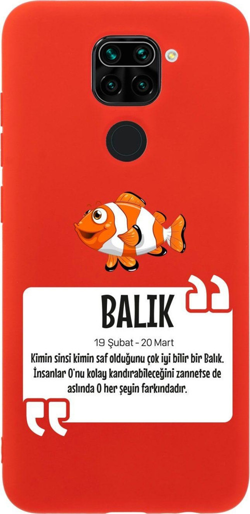 Xiaomi Redmi Note 9 Balık Burcu Desenli Premium Silikonlu Lansman Kırmızı Telefon Kılıfı