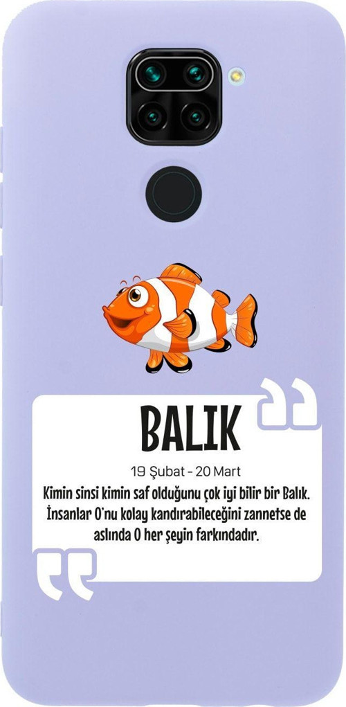 Xiaomi Redmi Note 9 Balık Burcu Desenli Premium Silikonlu Lansman Lila Telefon Kılıfı
