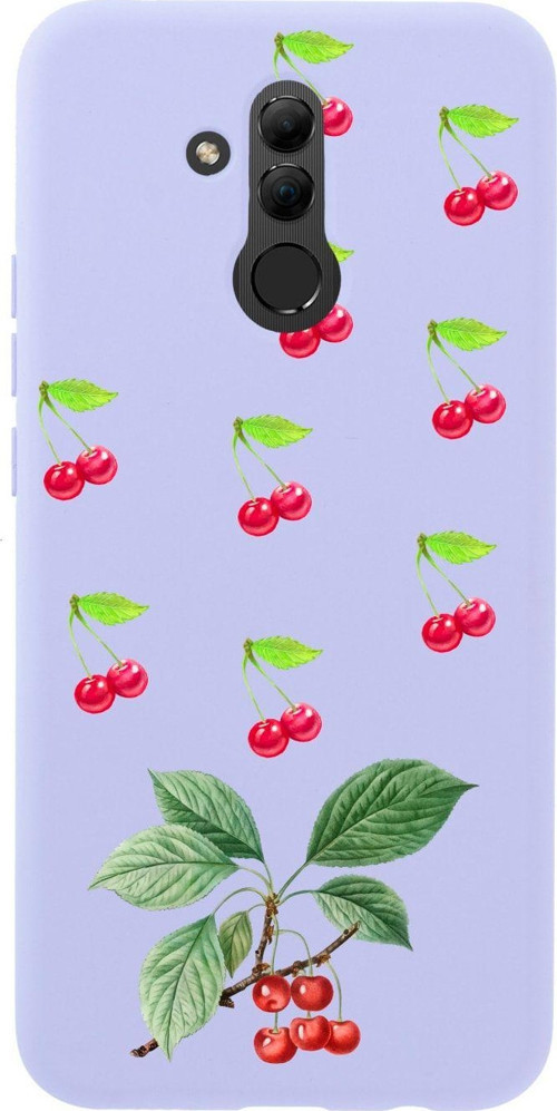Huawei Mate 20 Lite Kiraz Desenli Premium Silikonlu Lansman Lila Telefon Kılıfı