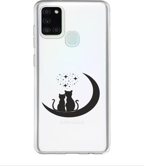 Kedicikler Tasarımlı Samsung A21S Şeffaf Telefon Kılıfı