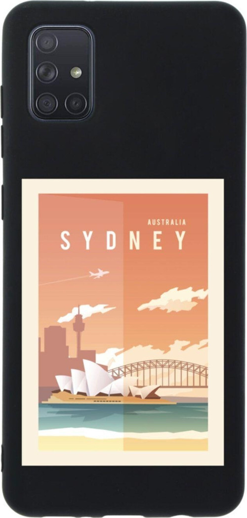 Samsung A71 Sydney Australia Tasarımlı Premium Silikonlu Lansman Siyah Telefon Kılıfı