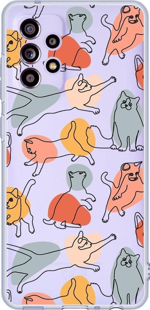 Galaxy A52 Uyumlu Sevimli Kedi Figürleri Desenli Premium Şeffaf Silikonlu Telefon Kılıfı
