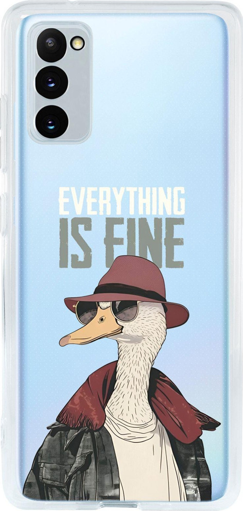 Galaxy S20 Fe Uyumlu Everything İs Fine Desenli Şeffaf Silikonlu Telefon Kılıfı