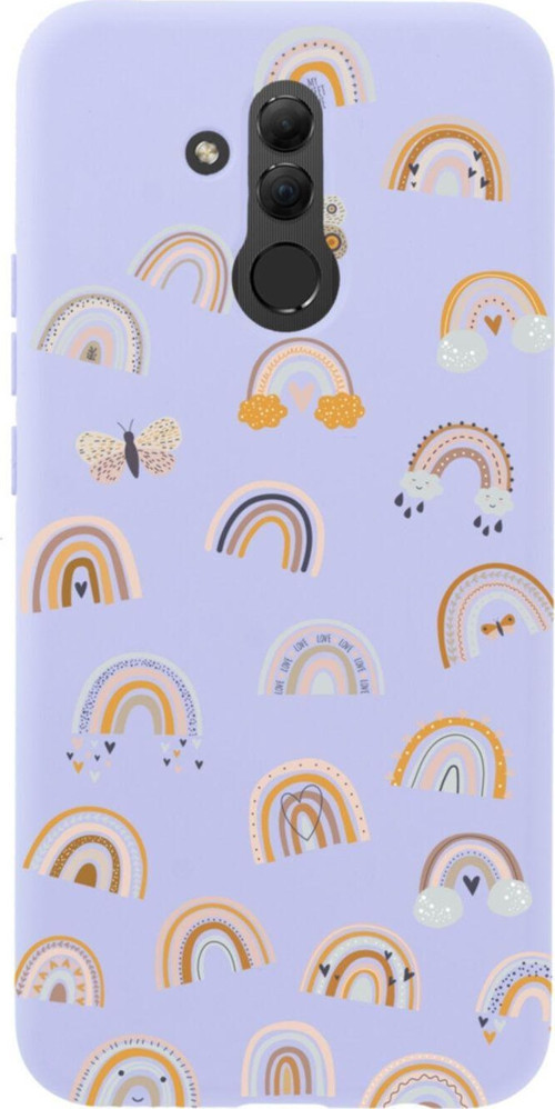 Huawei Mate 20 Lite Pink Rainbow Premium Silikonlu Lansman Lila Telefon Kılıfı