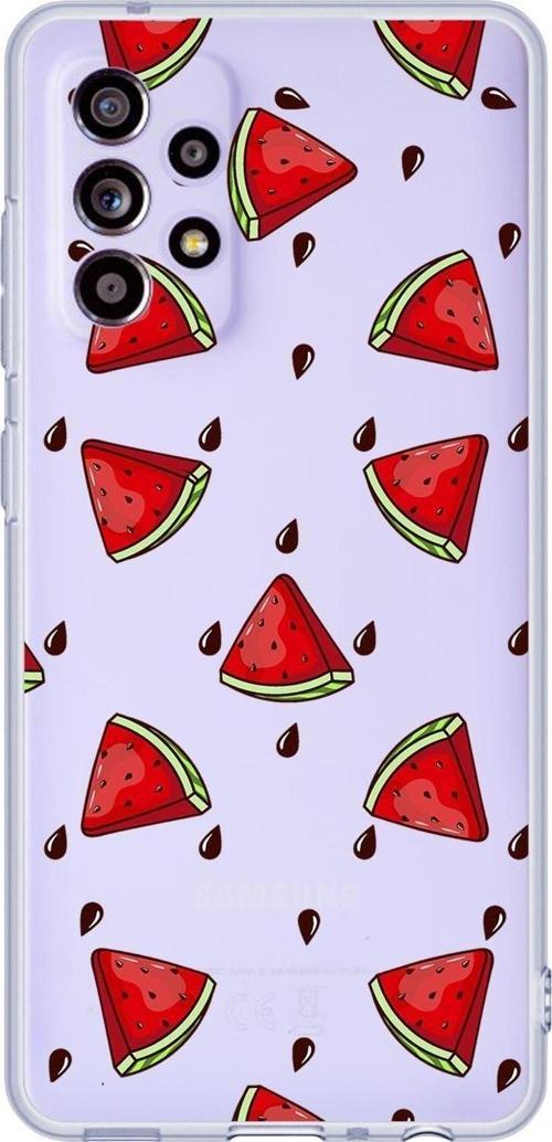 Galaxy A32 Uyumlu Karpuz Şelalesi Desenli Premium Şeffaf Silikonlu Telefon Kılıfı