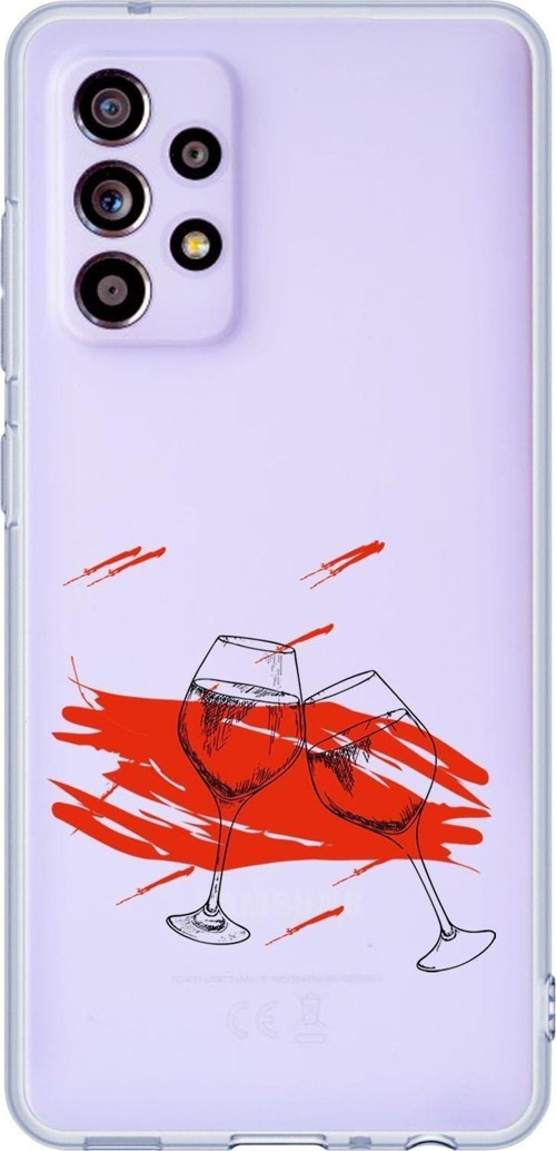 Galaxy A72 Uyumlu Spilled Wine Desenli Premium Şeffaf Silikonlu Telefon Kılıfı