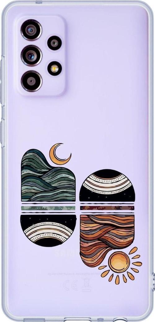 Galaxy A52 Uyumlu Sunset Desenli Premium Şeffaf Silikonlu Telefon Kılıfı