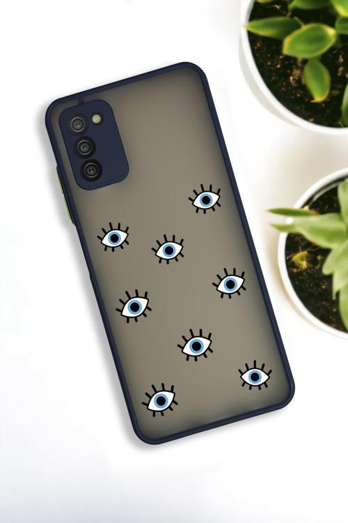 Samsung A03S Uyumlu Nazar Gözler Desenli Buzlu Şeffaf Lüx Telefon Kılıfı