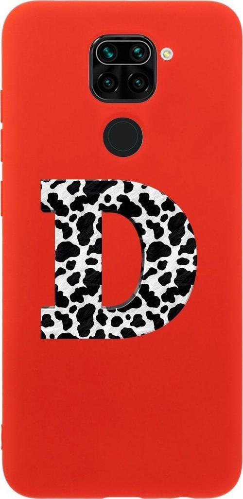 Xiaomi Redmi Note 9 D Harfi Desenli Premium Silikonlu Lansman Kırmızı Telefon Kılıfı