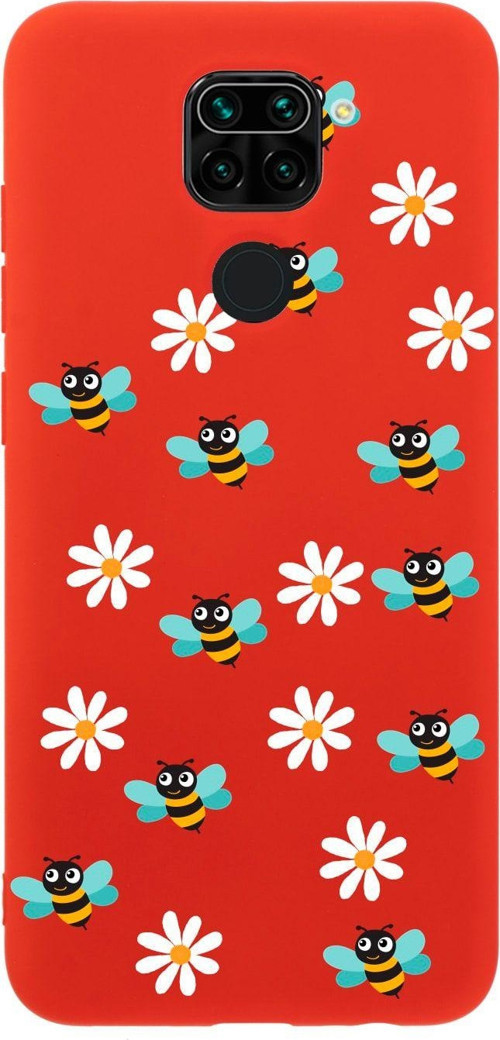 Xiaomi Redmi Note 9 Bee Etiket Desenli Premium Silikonlu Lansman Kırmızı Telefon Kılıfı