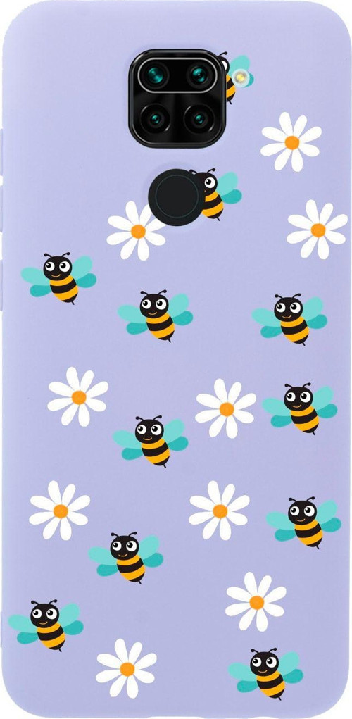Xiaomi Redmi Note 9 Bee Etiket Desenli Premium Silikonlu Lansman Lila Telefon Kılıfı