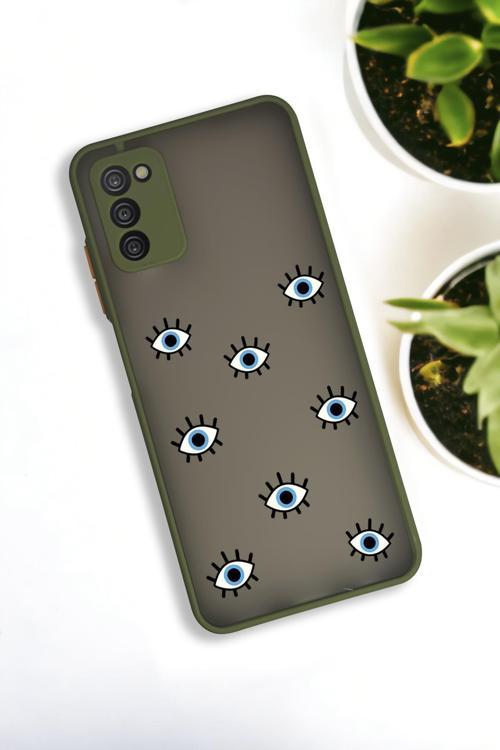 Samsung A03S Uyumlu Nazar Gözler Desenli Buzlu Şeffaf Lüx Telefon Kılıfı