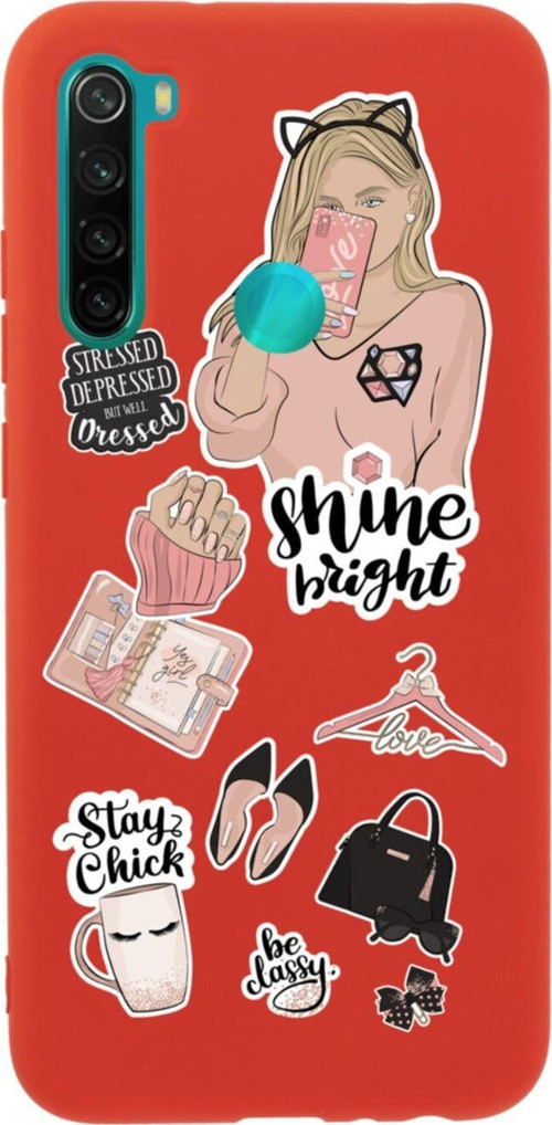 Xiaomi Redmi Note 8 Shine Bright Premium Silikonlu Lansman Kırmızı Telefon Kılıfı
