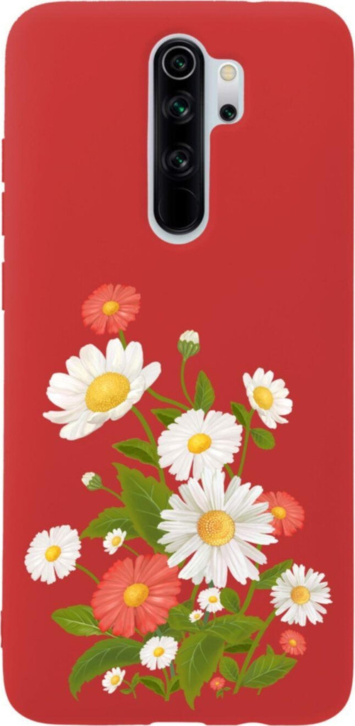 Xiaomi Redmi Note 8 Pro Renkli Papatyalar Premium Silikonlu Lansman Kırmızı Telefon Kılıfı