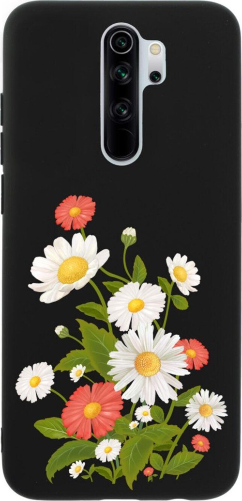 Xiaomi Redmi Note 8 Pro Renkli Papatyalar Premium Silikonlu Lansman Siyah Telefon Kılıfı