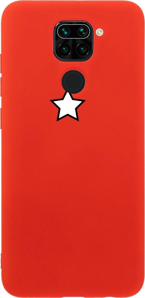 Xiaomi Redmi Note 9 Beyaz Tek Yıldız Desenli Premium Silikonlu Lansman Kırmızı Telefon Kılıfı