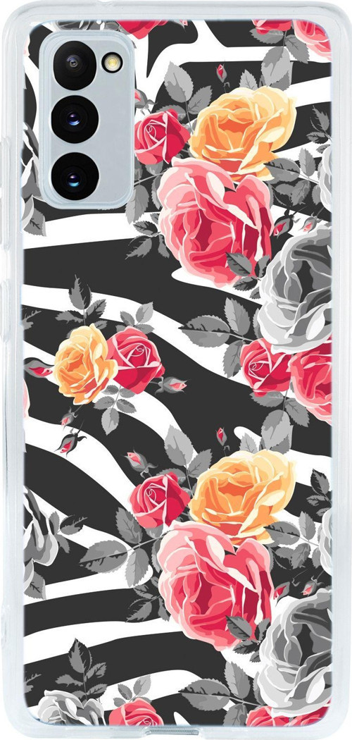Galaxy S20 Fe Uyumlu Zebra Gülleri Desenli Şeffaf Silikonlu Telefon Kılıfı