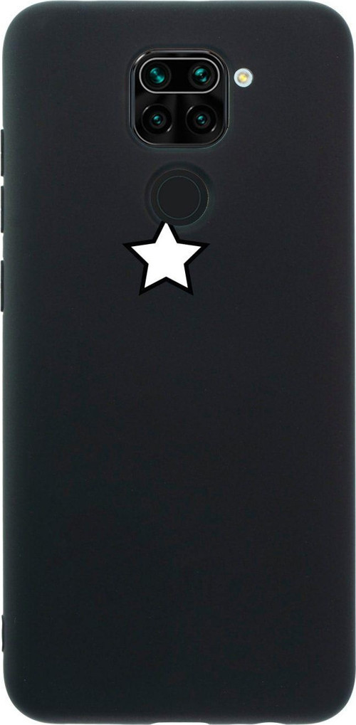Xiaomi Redmi Note 9 Beyaz Tek Yıldız Desenli Premium Silikonlu Lansman Siyah Telefon Kılıfı