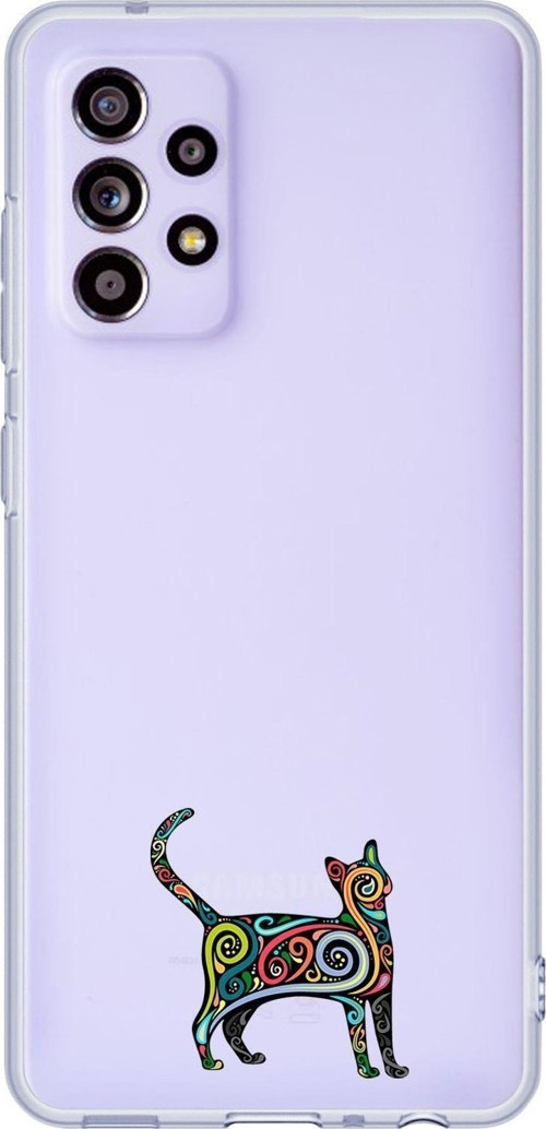 Galaxy A32 Uyumlu Mandala Cat Desenli Premium Şeffaf Silikonlu Telefon Kılıfı