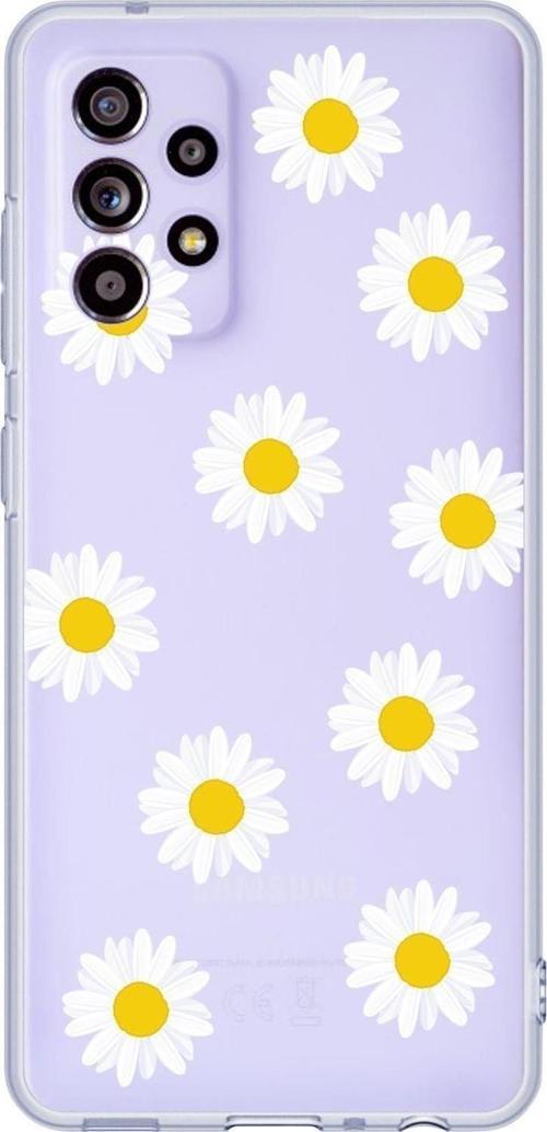 Galaxy A72 Uyumlu Bahar Papatyaları Desenli Premium Şeffaf Silikonlu Telefon Kılıfı