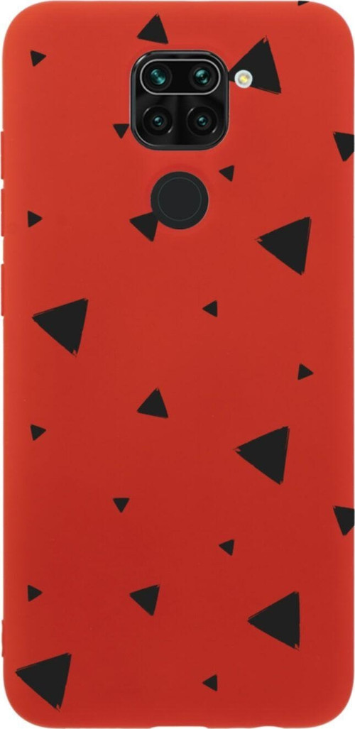 Xiaomi Redmi Note 9 Black Triangle Tasarımlı Premium Silikonlu Lansman Kırmızı Telefon Kılıfı
