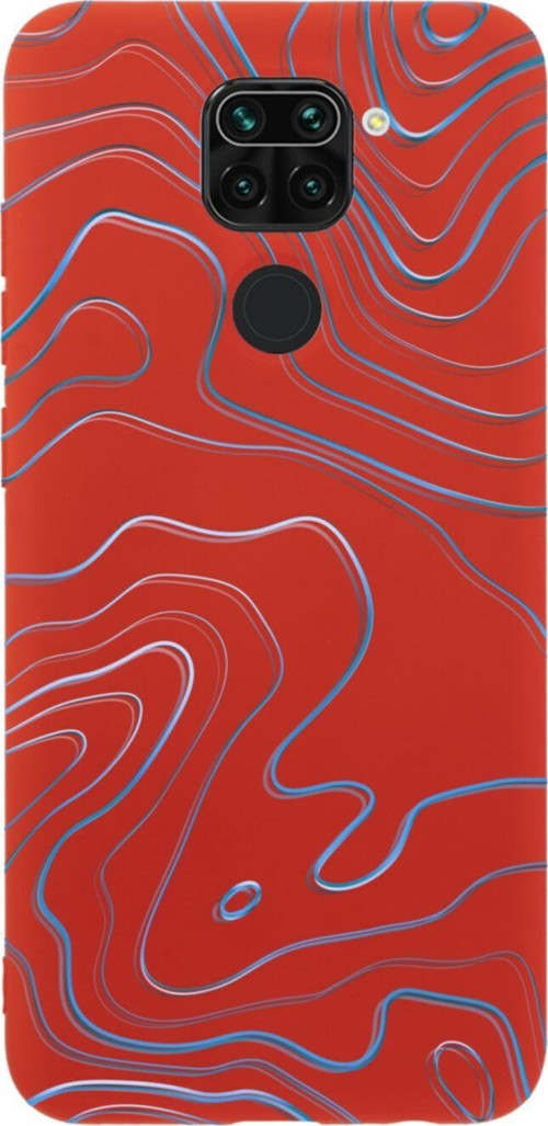 Xiaomi Redmi Note 9 Blue Line Abract Premium Silikonlu Lansman Kırmızı Telefon Kılıfı