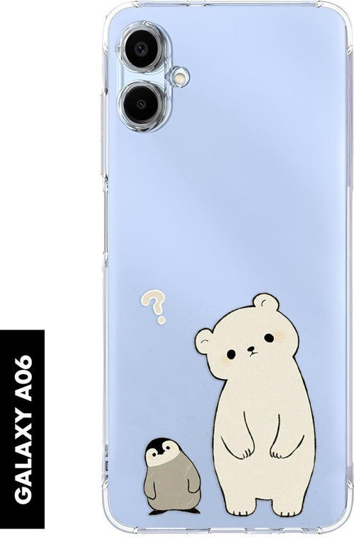 Samsung A06 Uyumlu Penguen Ve Ayıcık Desenli Premium Silikonlu Şeffaf Telefon Kılıfı
