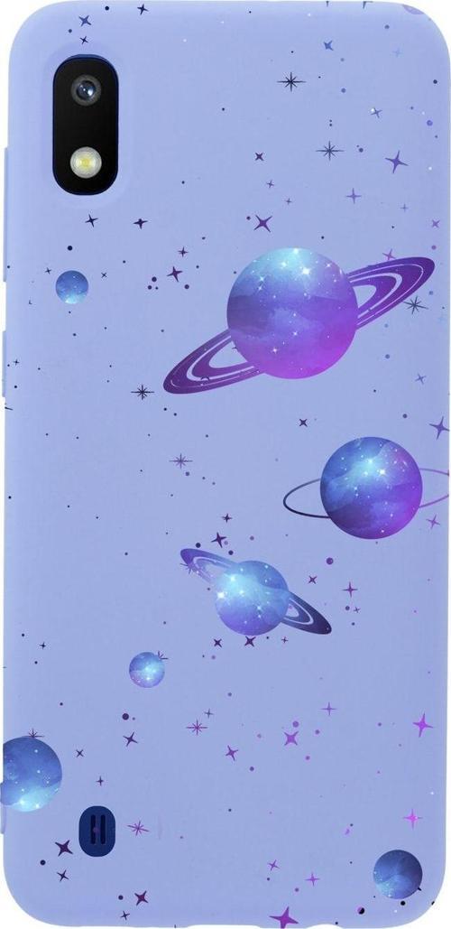 Samsung A10 Galaxy And Stars Premium Silikonlu Lila Telefon Kılıfı
