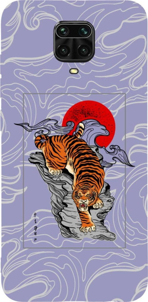Xiaomi Redmi Note 9 Pro Tiger Tasarımlı Premium Silikonlu Lansman Lila Telefon Kılıfı