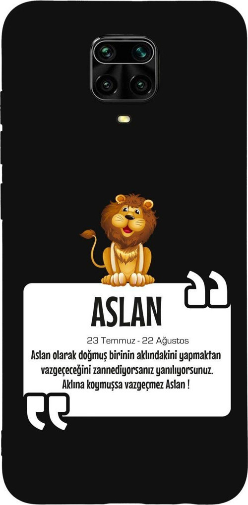 Xiaomi Redmi Note 9 Pro Aslan Burcu Desenli Premium Silikonlu Lansman Siyah Telefon Kılıfı